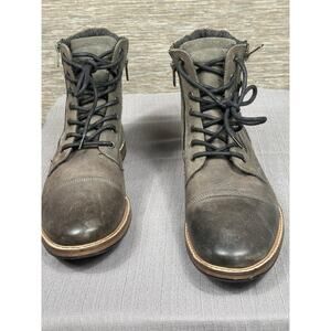 Steve Madden Boots Mens Size 13 Gray Leather Ankle Combat Lace Up Zip Buckle
